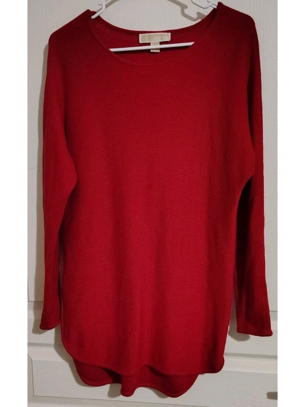 Michael Kors Sweater Size Medium M Red Tunic Long Gold Color Zippers Woman's